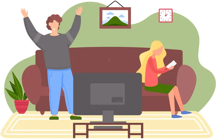 Famille se reposant à la maison avec la télévision  Illustration