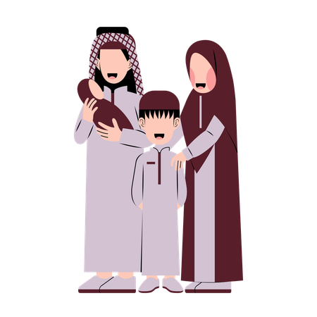 Famille Shaikh avec leur enfant et leur nouveau-né  Illustration