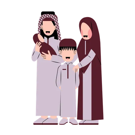 Famille Shaikh avec leur enfant et leur nouveau-né  Illustration