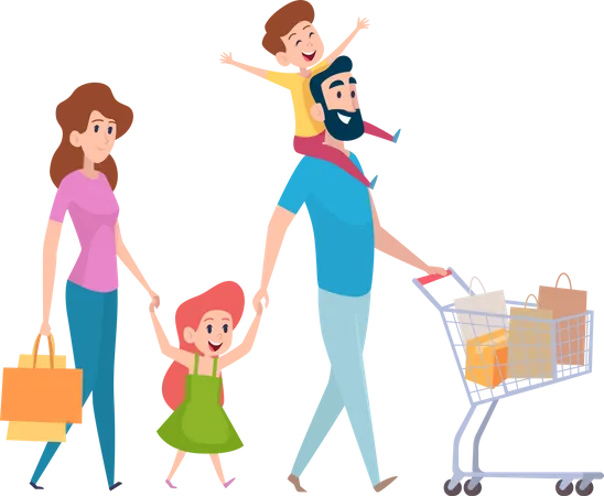 Famille faisant du shopping ensemble  Illustration