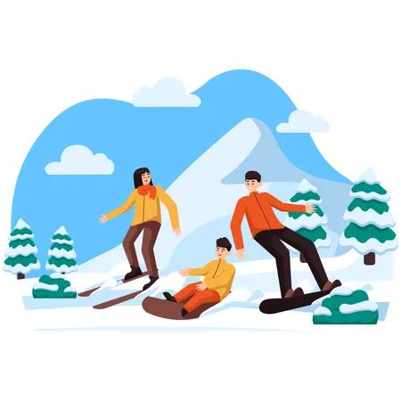 Ski en famille  Illustration