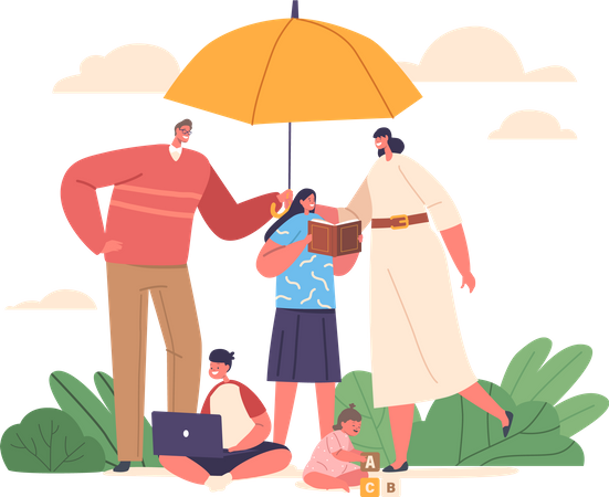 Famille sous la protection du père  Illustration