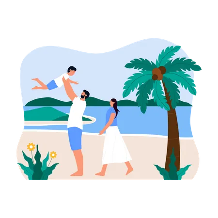 Famille sur la plage  Illustration