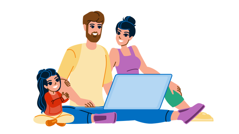 Famille utilisant un ordinateur  Illustration