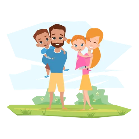 Happy Family With Children With Disabilities Embrace In Nature Illustration