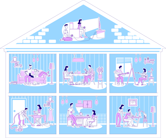 Family activities in apartments  Illustration