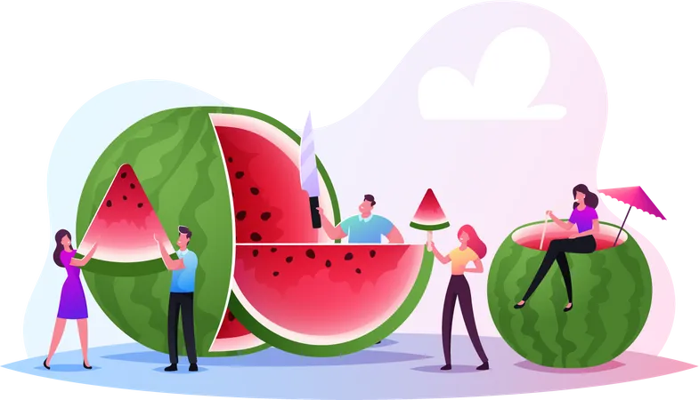 Family and Friends Eating Watermelon Illustration
