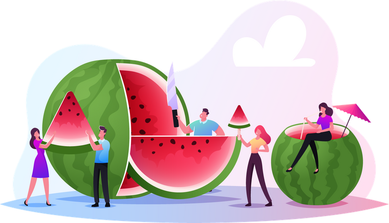 Family and Friends Eating Watermelon  Illustration