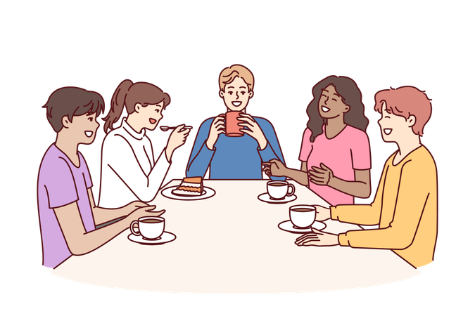 Family are having dinner together  イラスト