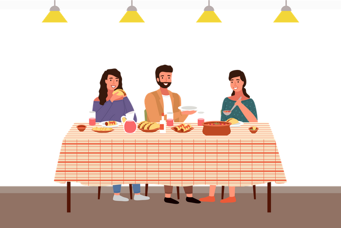 Family at a Mexican-style evening dinner  Illustration