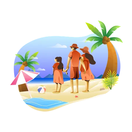 Family at beach  Illustration