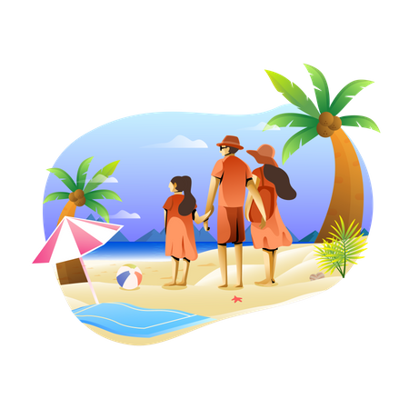 Family at beach  Illustration