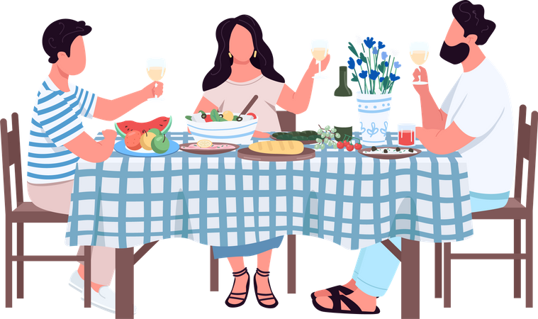 Family at dinner table Illustration