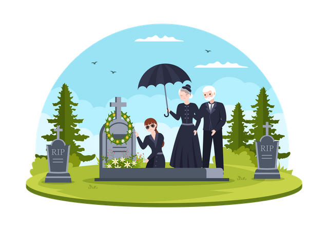 Family at Funeral Ceremony  Illustration