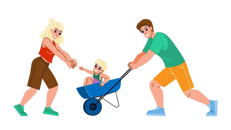 Family Garden Vector Summer Happy Outdoors Home House Girl Cheerful Backyard Outside Fun Child Father Family Garden Character People Flat Cartoon Illustration Illustration