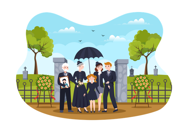 Family at graveyard  Illustration
