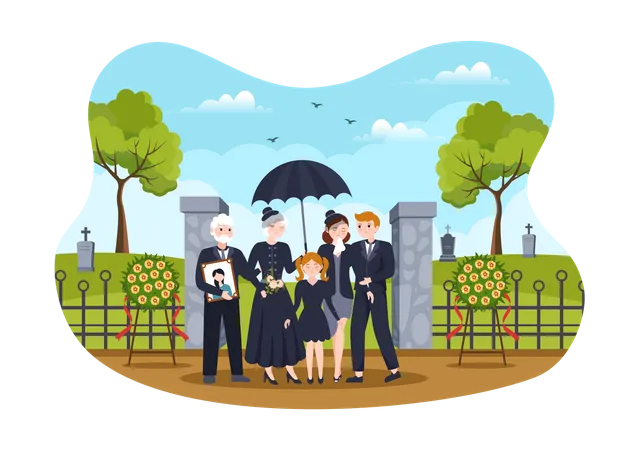 Family at graveyard  Illustration