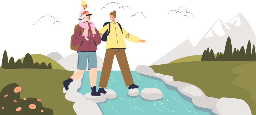 Family at hiking spot  Illustration