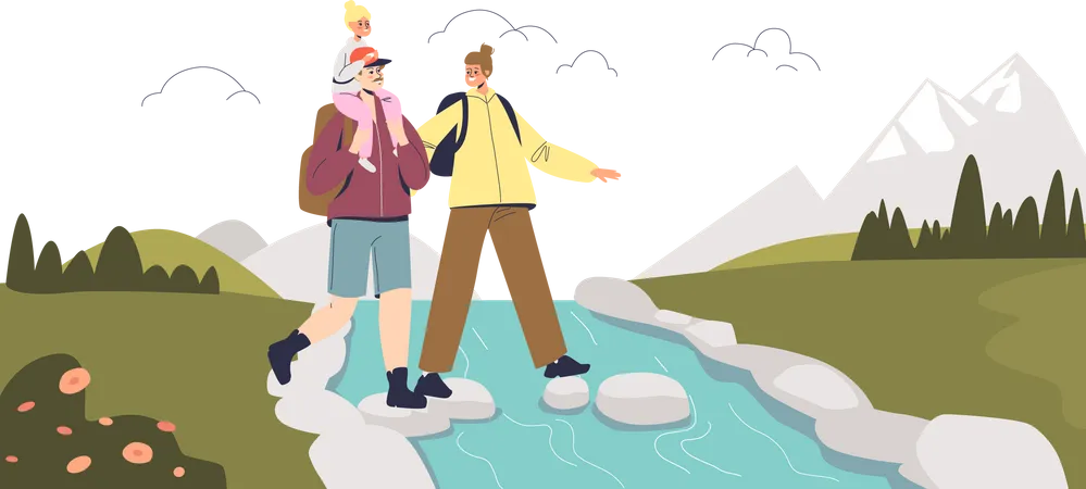 Family at hiking spot  Illustration