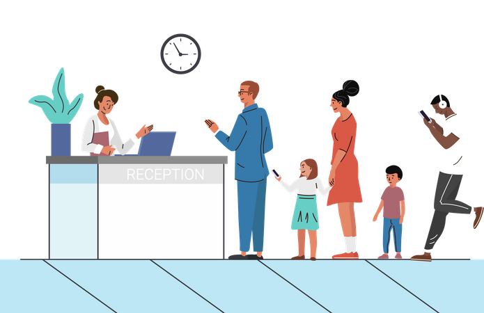 Family at hotel reception  Illustration