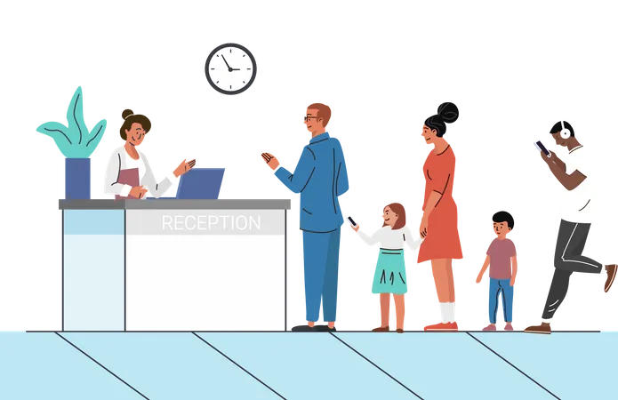 Family at hotel reception  Illustration