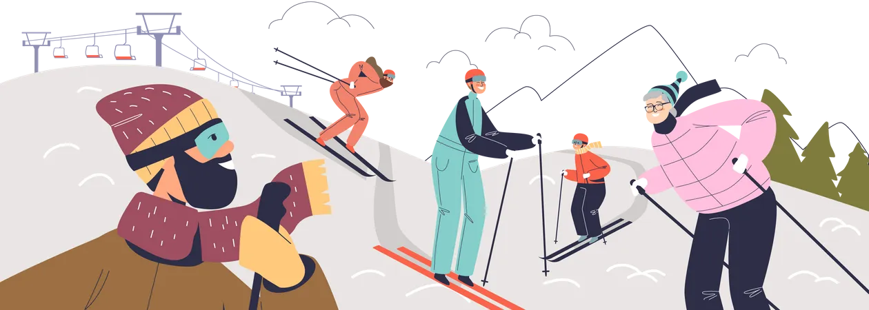 Family at ski resort  Illustration