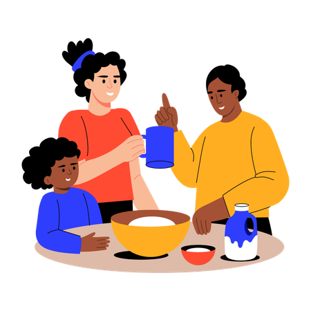 Family baking cake together  Illustration