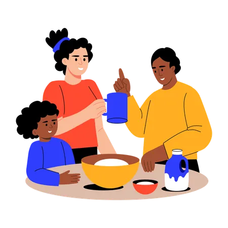 Family baking cake together  Illustration