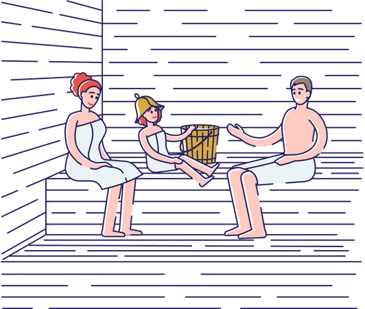 Family bathing in sauna  Illustration