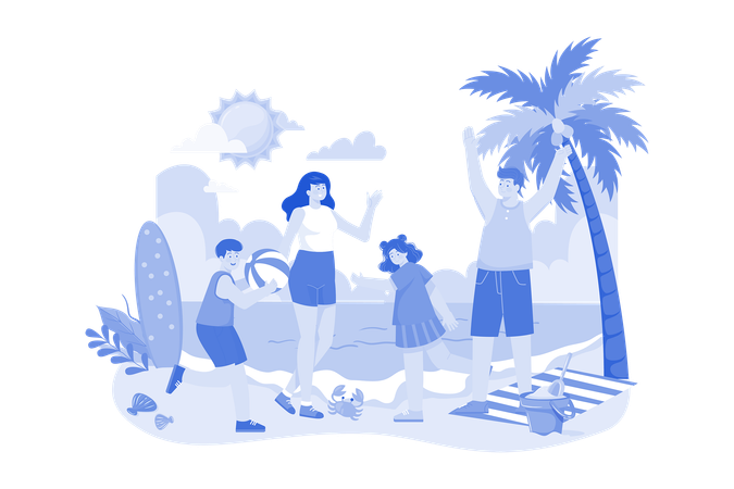 Family Beach Vacation  Illustration