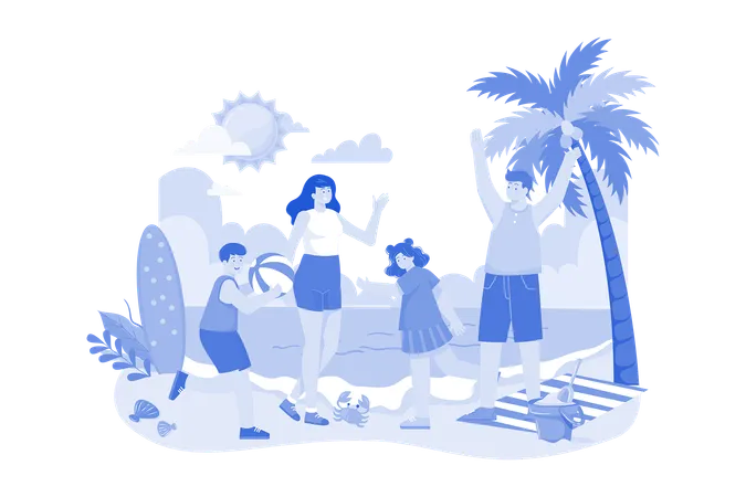 Family Beach Vacation Illustration Concept On A White Background Illustration