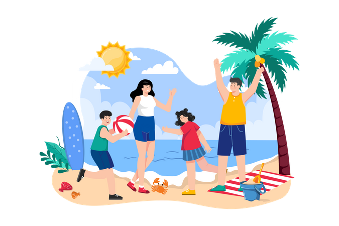 Family Beach Vacation  Illustration