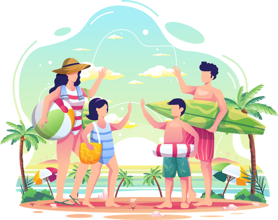 Family beach vacation  Illustration