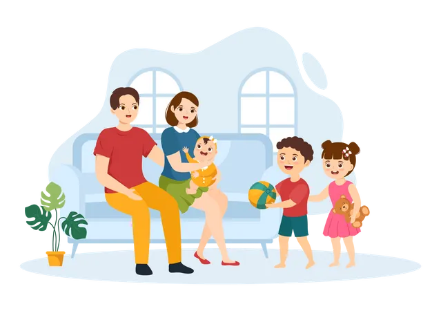 Family bonding with kids and parent  Illustration