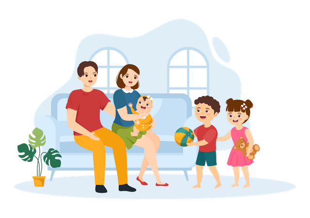 Family bonding with kids and parent  Illustration