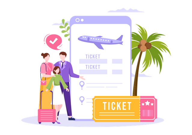 Family booking tickets online Illustration