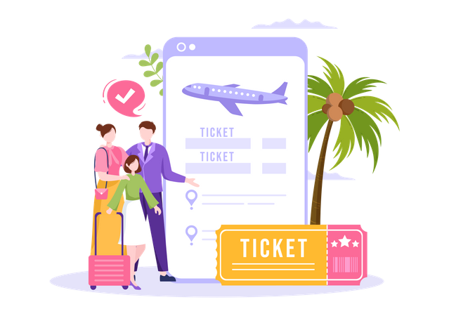 Family booking tickets online  Illustration