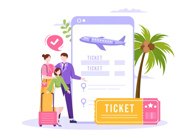 Family booking tickets online  Illustration