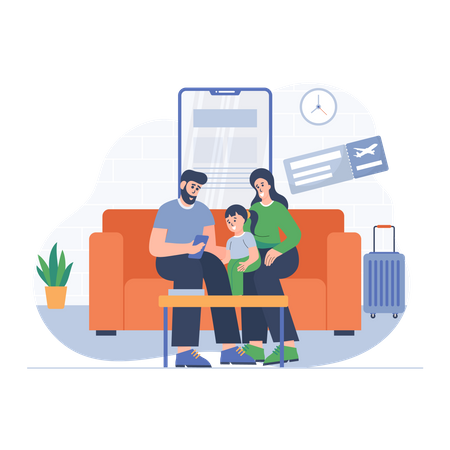 Family booking trip  イラスト