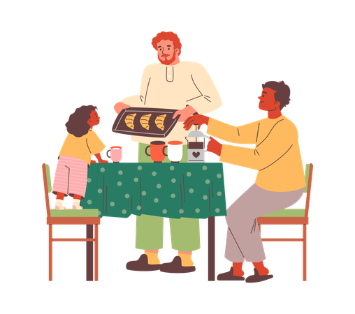 Family breakfast scene  Illustration