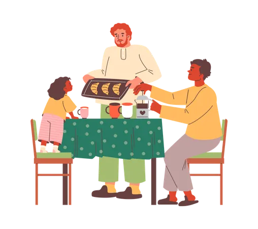 Family breakfast scene  Illustration