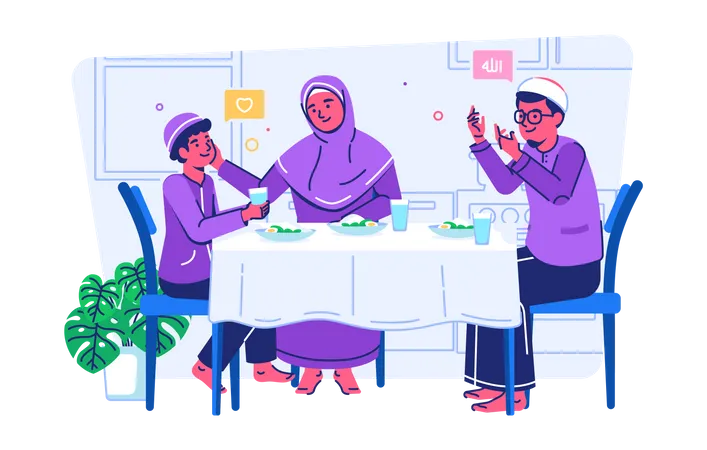Family breaking the fast together  Illustration