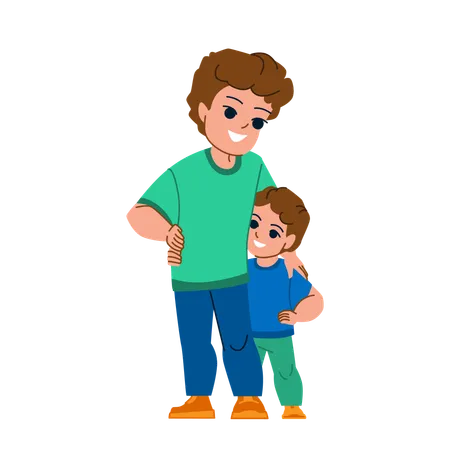 Brother Family Vector Love Happy Children Young Boy Lifestyle Childhood People Kids Happiness Brother Family Character People Flat Cartoon Illustration Illustration