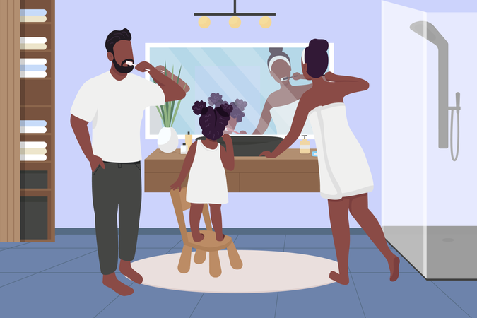 Family brushing teeth  Illustration