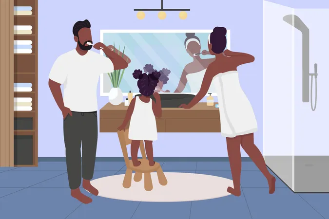 Family brushing teeth  Illustration