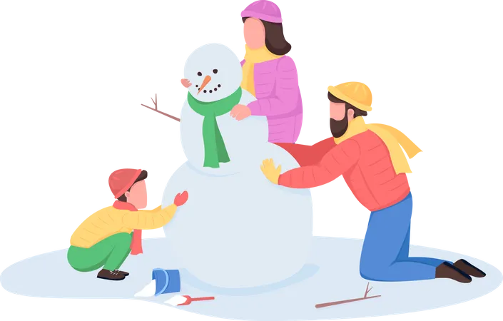 Family building snowman Illustration