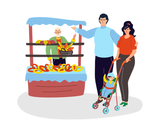 Family buying bread  Illustration