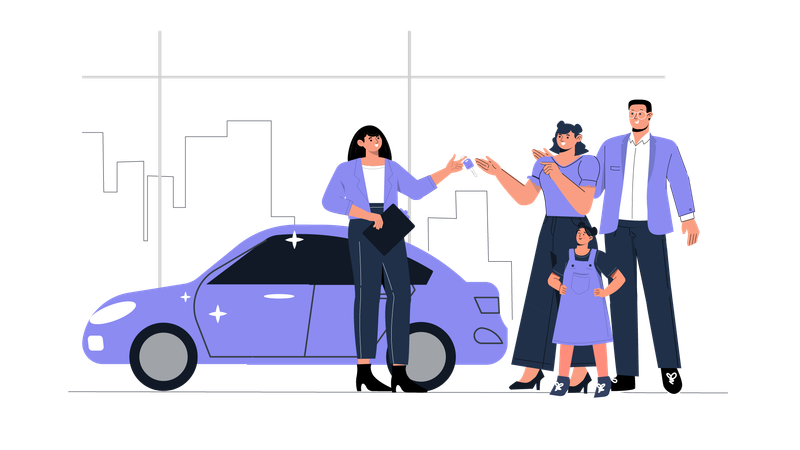 Family buying car from car dealer  Illustration