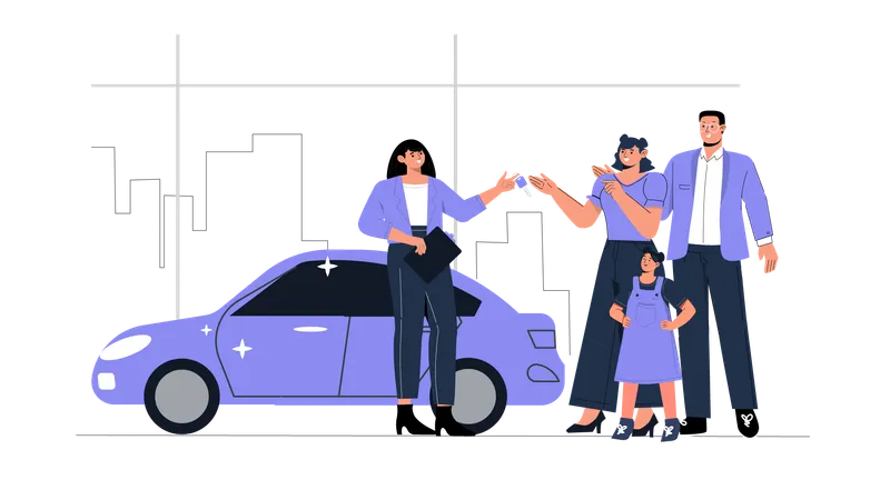 Family buying car from car dealer  Illustration