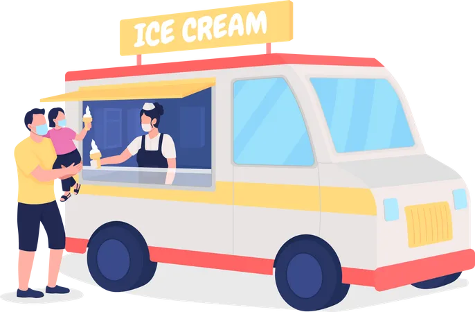 Family buying ice cream from truck Illustration